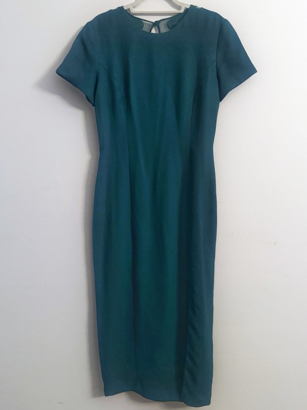 Maggy London Green Lace Detail Sheath Midi Dress Size 10 Elegant Formal - Picture 2 of 8